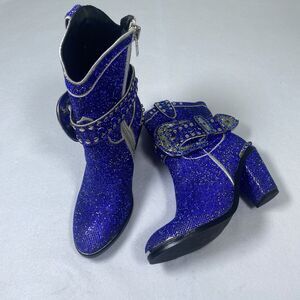 Womens Club Exx Blue Shine Rhinestone Cowboy Boots Sz8 Dolls Kills Bling Heels